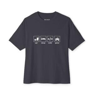 Unisex Oversized Boxy Tee – Call, Sleep, Code, Game, Relaxed Fit Shirt, Gaming Apparel, Techie Gift, Everyday Comfort Tee