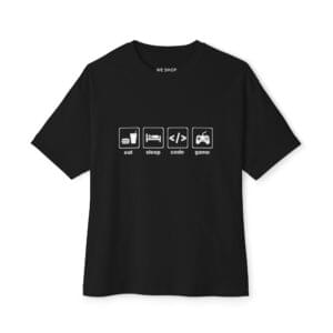 Unisex Oversized Boxy Tee – Call, Sleep, Code, Game, Relaxed Fit Shirt, Gaming Apparel, Techie Gift, Everyday Comfort Tee